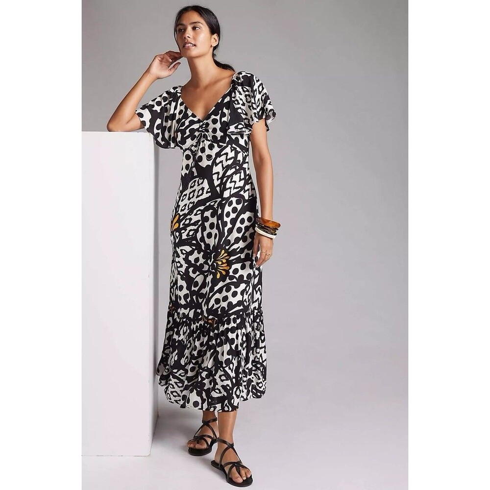 Anthropologie Farm Rio Flutter-Sleeved Maxi Dress Size XS Resort Boho MSRP: $240